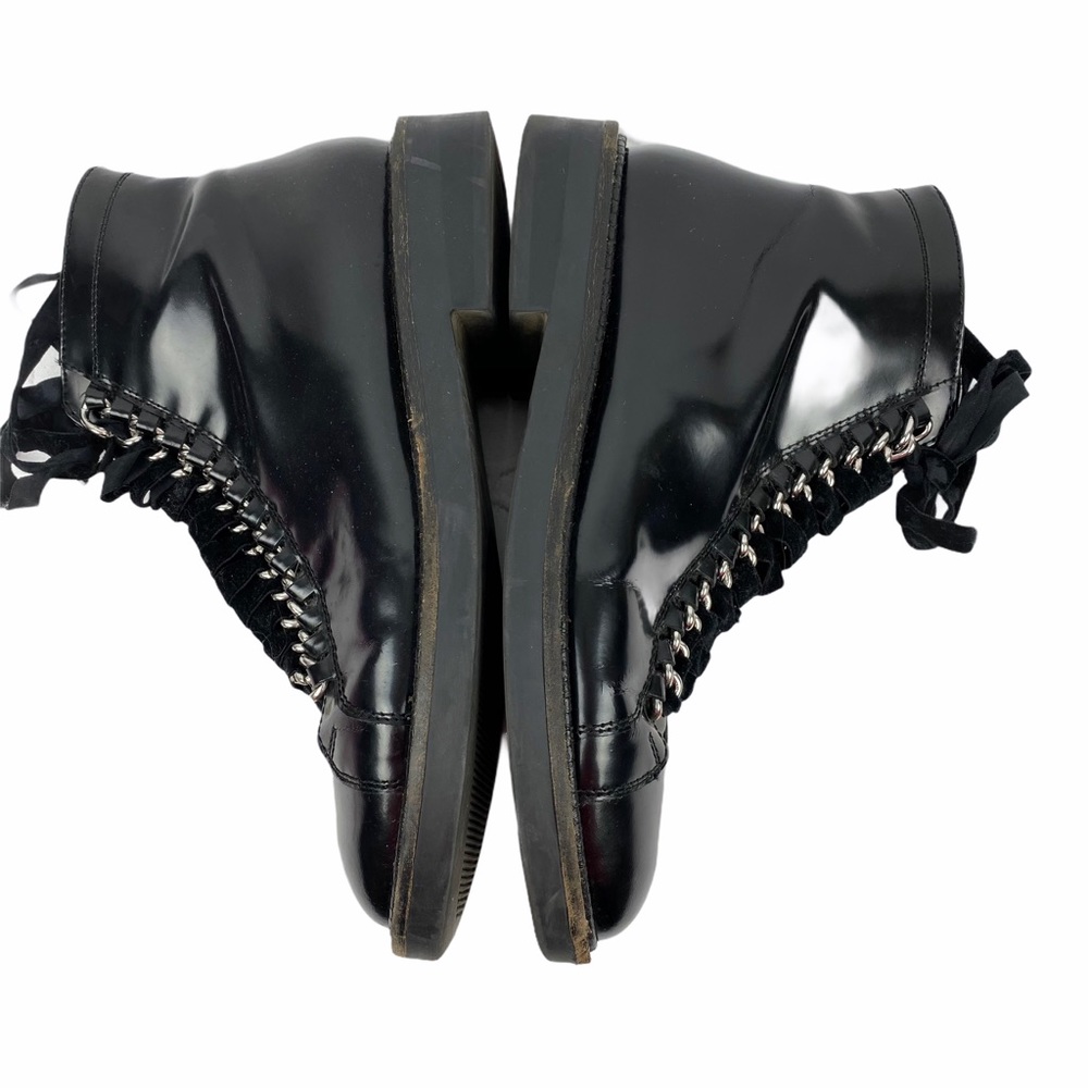 ASOS Combat Moto Lace Up Ankle Boot Bootie Patent Faux Leather Black Size 6 - Picture 3 of 9